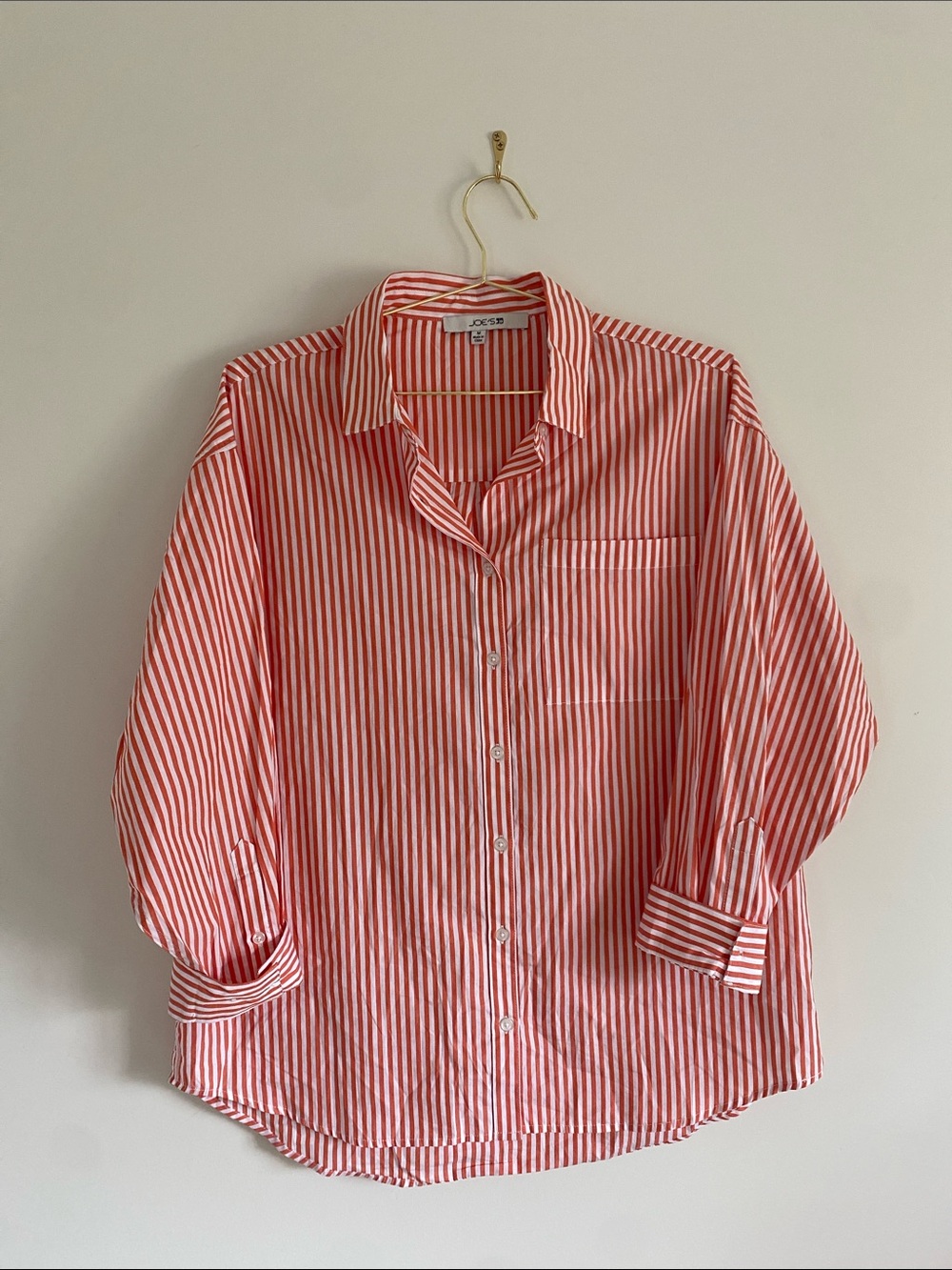 Joe’s Jeans The Boyfriend Orange White Stripe Cotton Button Down Shirt - Picture 2 of 10